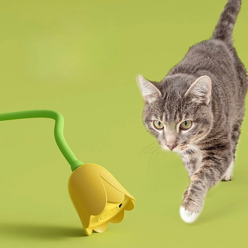 لعبة دعابة للقطط أوتوماتيكية قابلة لإعادة الشحن، لعبة على شكل زهرة للقطط، لعبة قطط أوتوماتيكية تفاعلية، ملحقات القطط