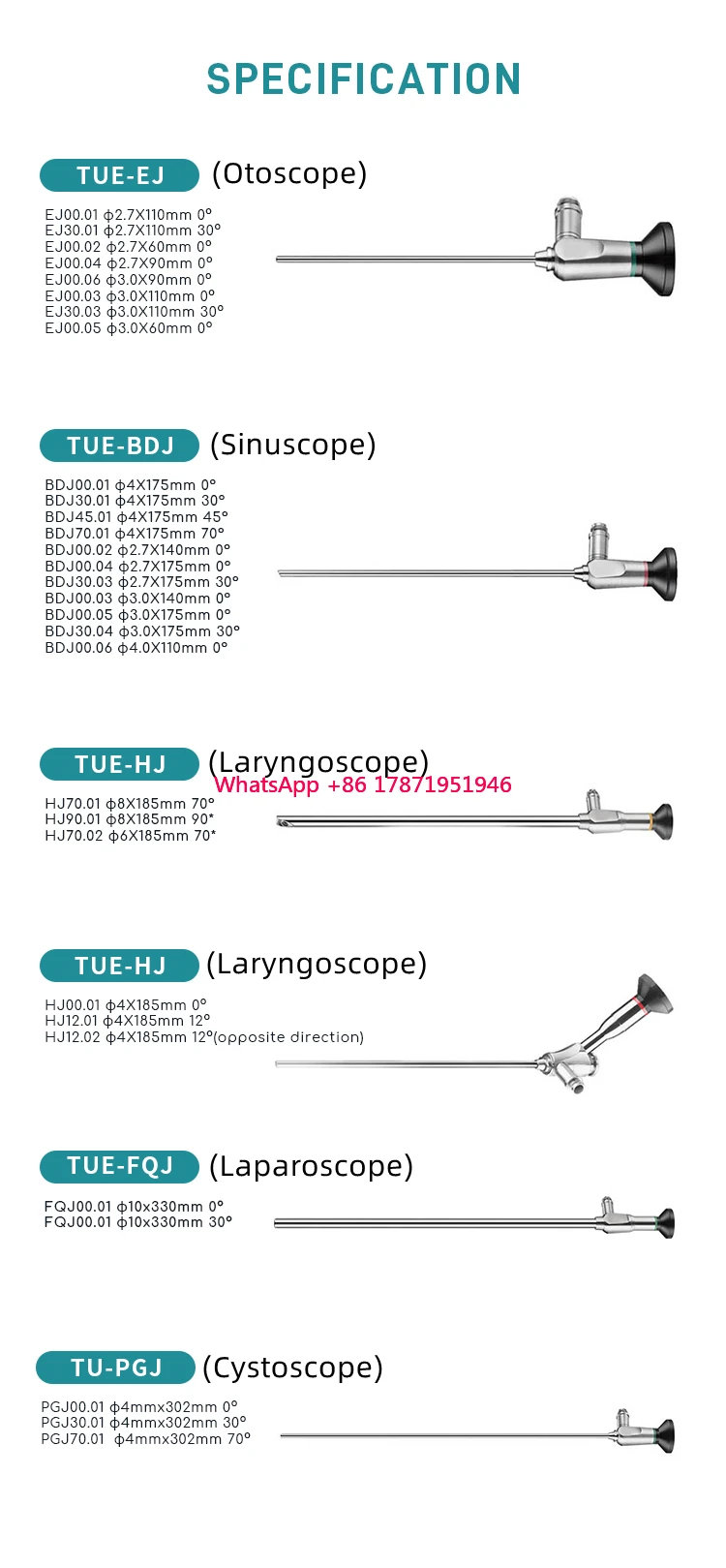 High-quality Durable Medical 0/30/45/70 Degree Optic Rigid Endoscope