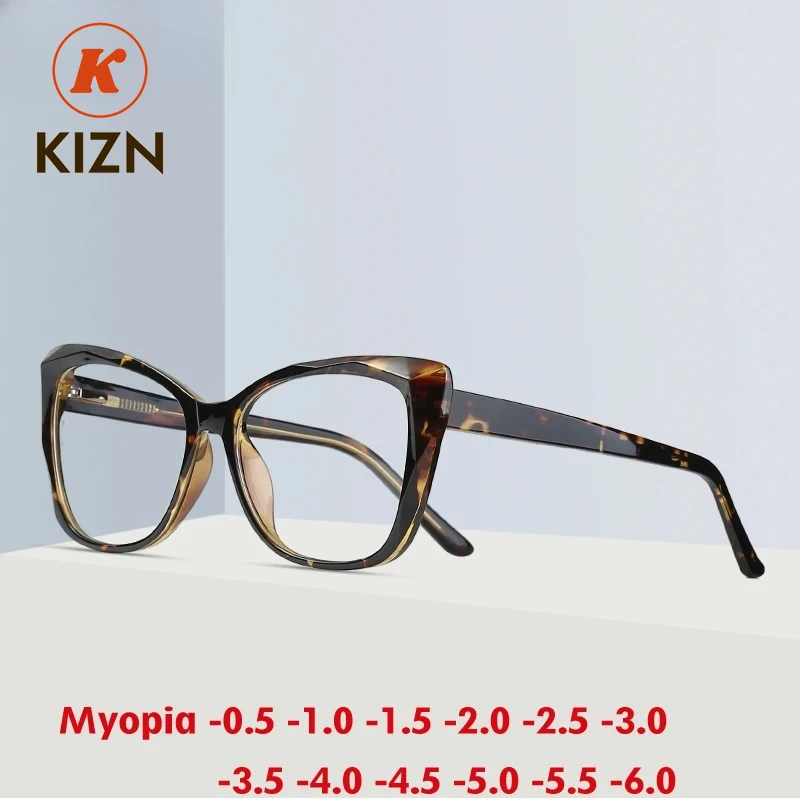 

KIZN Cat Eye Women Myopia Prescription Glasses Photochromism TR90 Anti Blue Light Custom Optical Eyeglasses Frame -0.50 TO -10