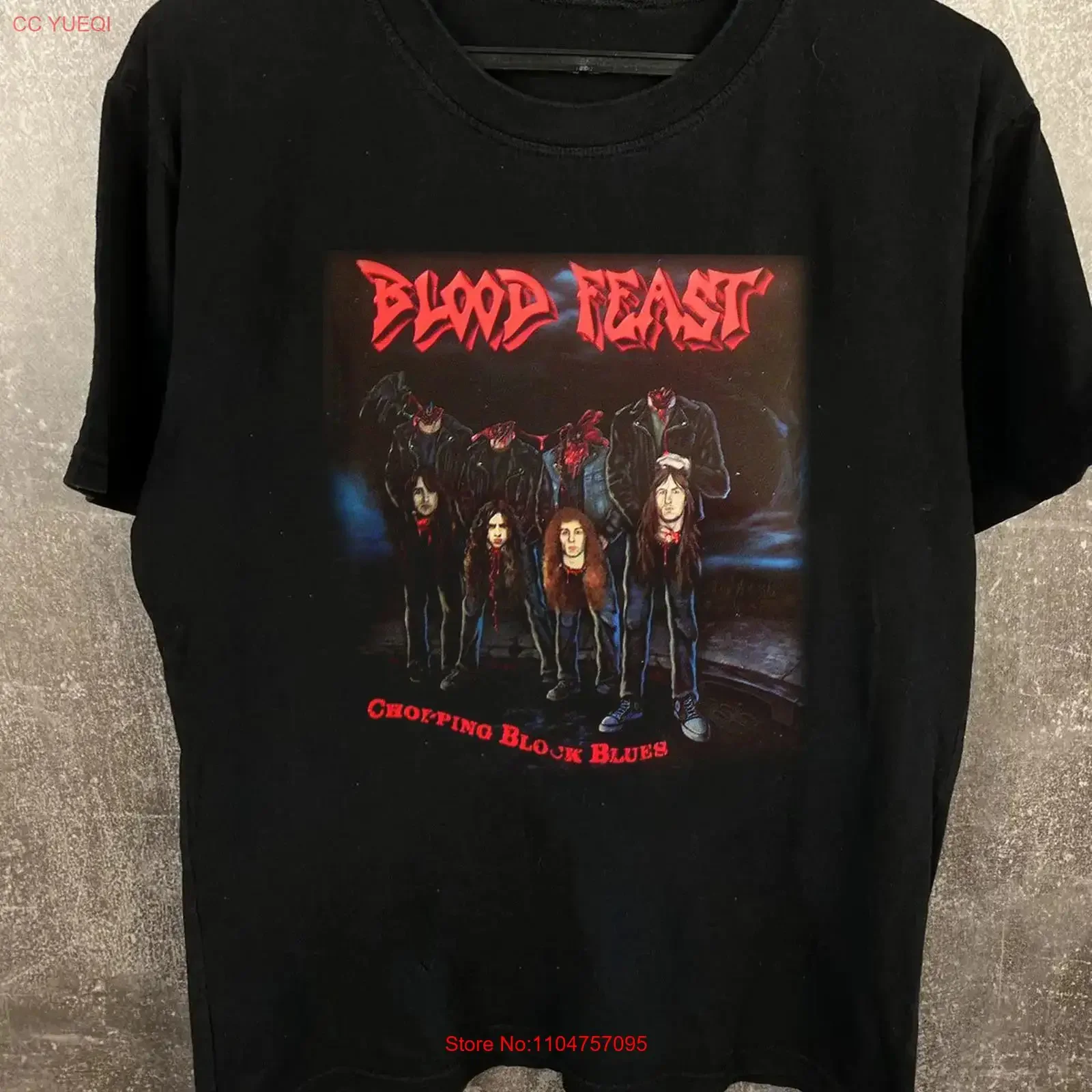 Vtg Blood Feast Band Chopping Block Blues T Shirt Black S 5XL PN267 vintage Washed streetwear designer clothes Stretched Casual