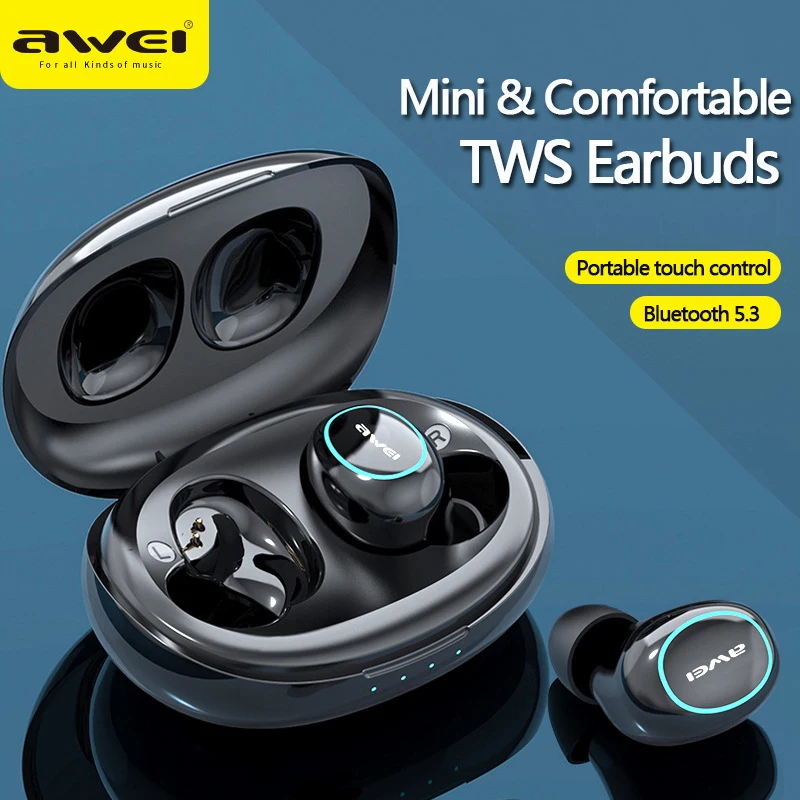 Awei T60 Mini In-ear Earbuds Sports Wireless Headphones With RGB Light 5.3 Bluetooth Earphones Hifi HD Voice Call Headset Gamer