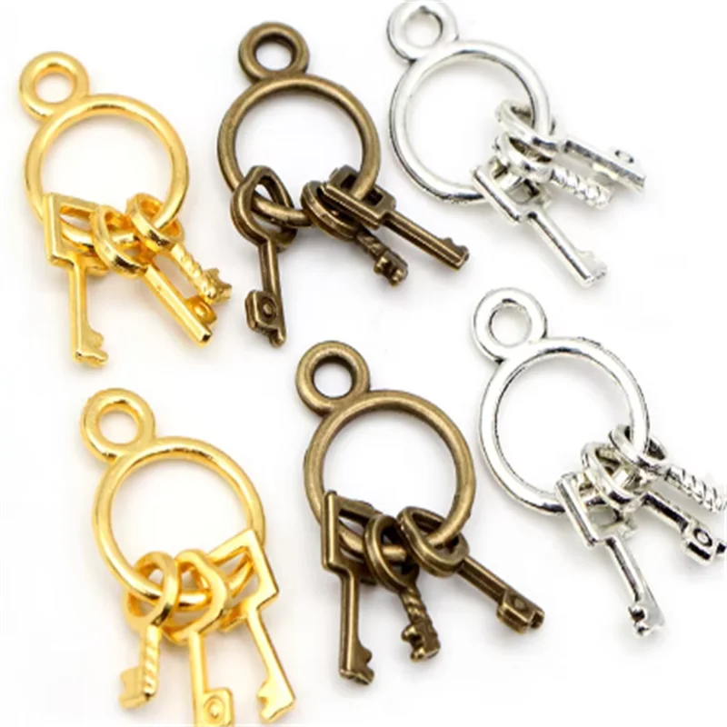 10pcs Colorful Three Small Key Charms Zinc Alloy Metal Pendants For DIY Handmade Jewelry Accessories Making 24*12mm