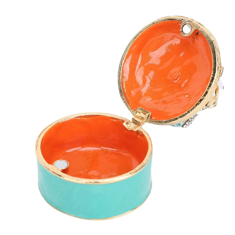 Rhinestone Decor Dolphin Jewelry Box Hinged Lid Round Shape Enamel Trinket Box Dolphin Motif Collectible Trinket Box
