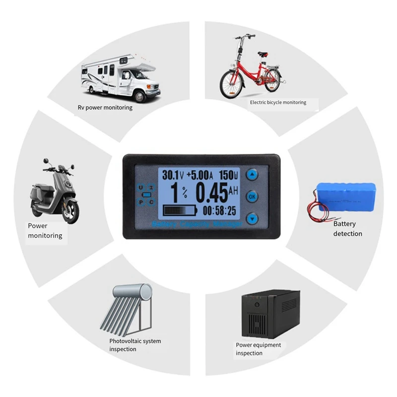 AC88-VA9210 120V 200A Digital Voltmeter Ammeter Battery Capacity Indicator Hall Coulomb Meter Tester Power Detector