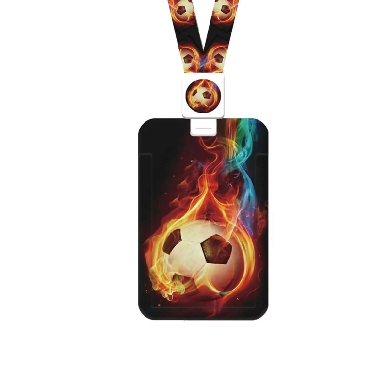 CORA Football Themed ABS Card Holder With Retractable Badge Holder and Detachable Lanyard For Employees Student Soccer Fan