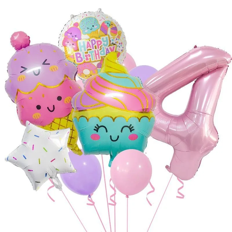 Disney\'s New Summer Dessert Ice Cream Aluminum Film Balloon Set for Children\'s Birthday Party Decoration Ice Cream Party