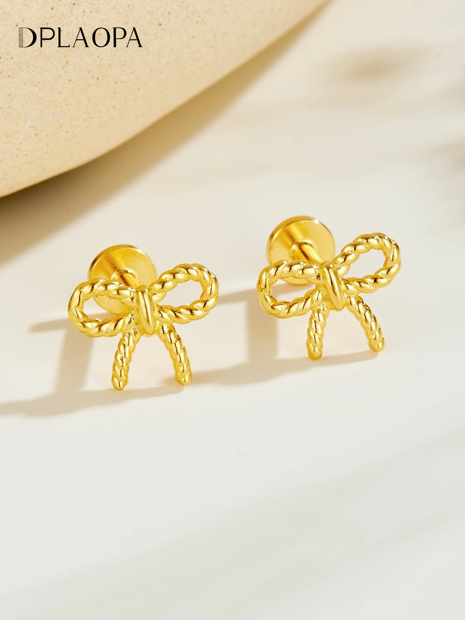 

DPLAOPA 925 New Sterling Silver Bowknot Shaped Plain Color Stud Earrings Piercing Delicate Cute Elegant Party Jewelry Gift