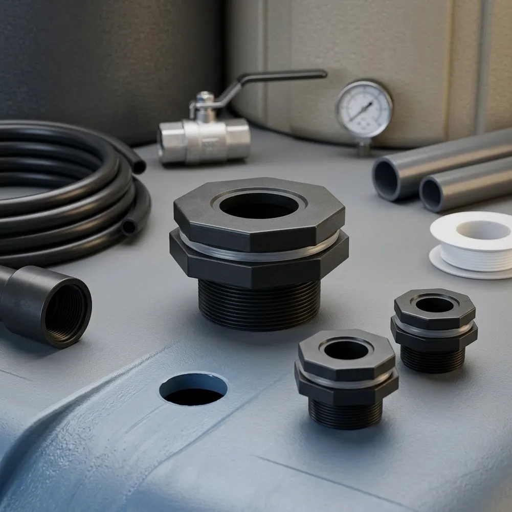 1pc PVC Bulkhead- Fitting Rain-Barrel Tank Adapter 1/1.5/2 Inch Aquarium Connector Water Bucket Pond Pool Plumbing Fitting
