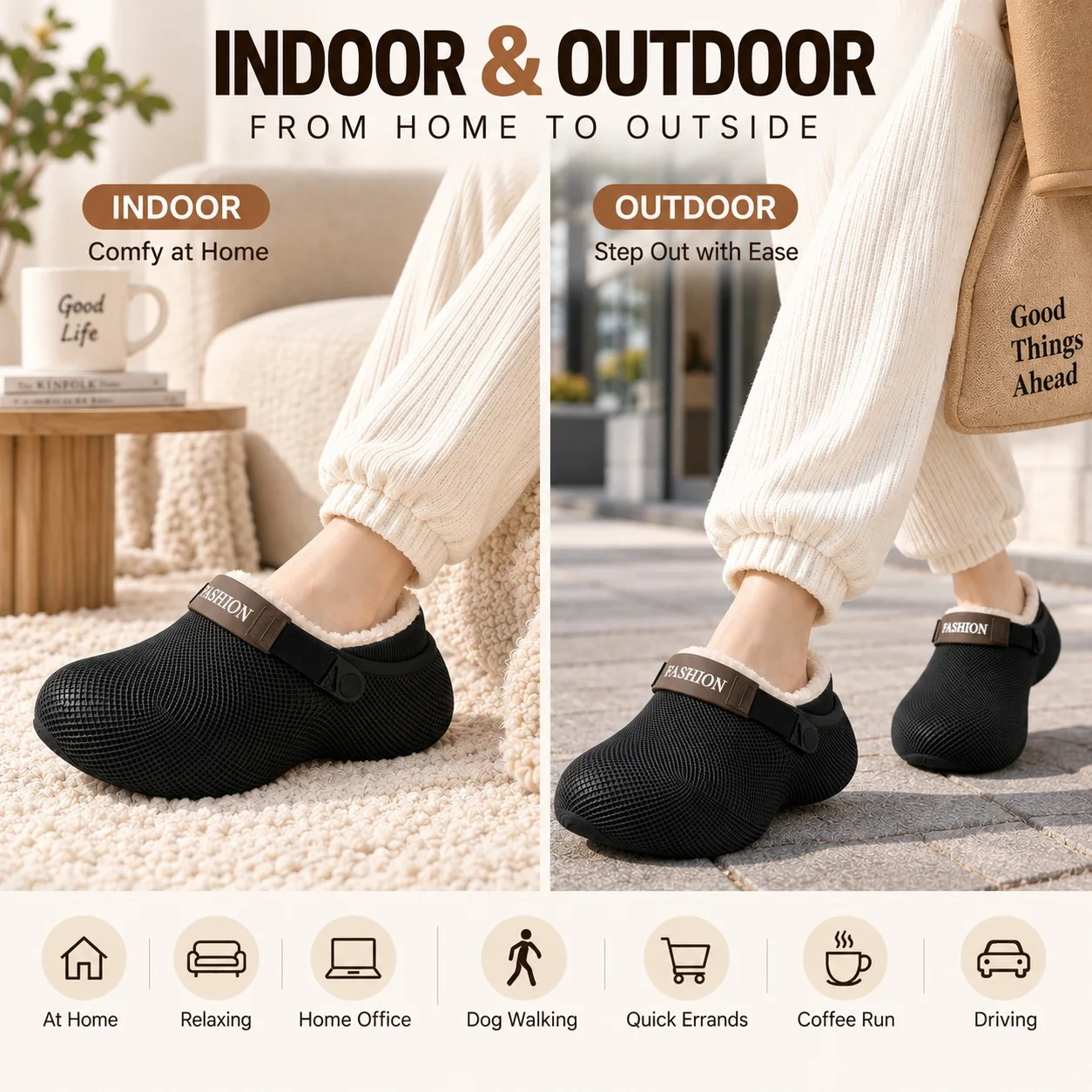 Winterfleece-gefütterte EVA-Clogs für Damen und Herren, 3 cm dicke Sohle, wasserabweisend, für drinnen und draußen, zum Hineinschlüpfen. – Detail 4
