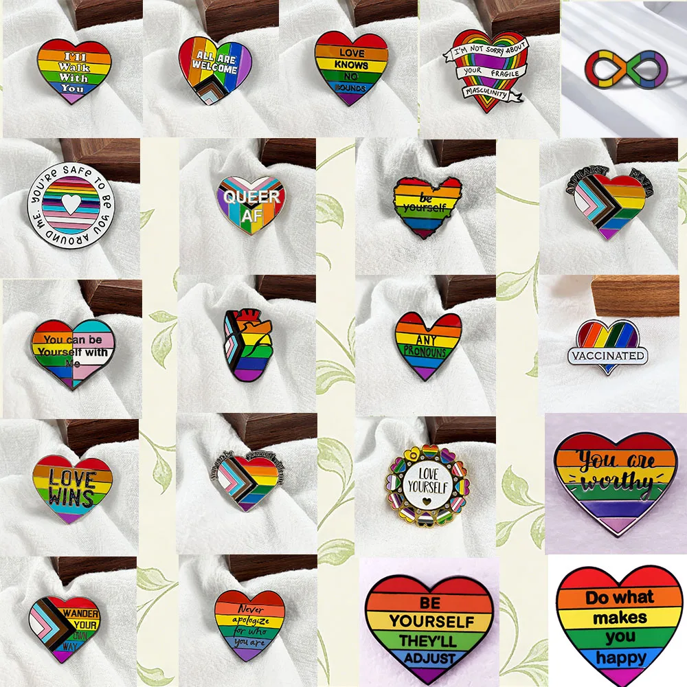 Multi Gender Pride Brooch Rainbow Love Slogan Metal Badge LGBT Enamel Pin Inclusiveness and Self Acceptance Theme Collar Pin