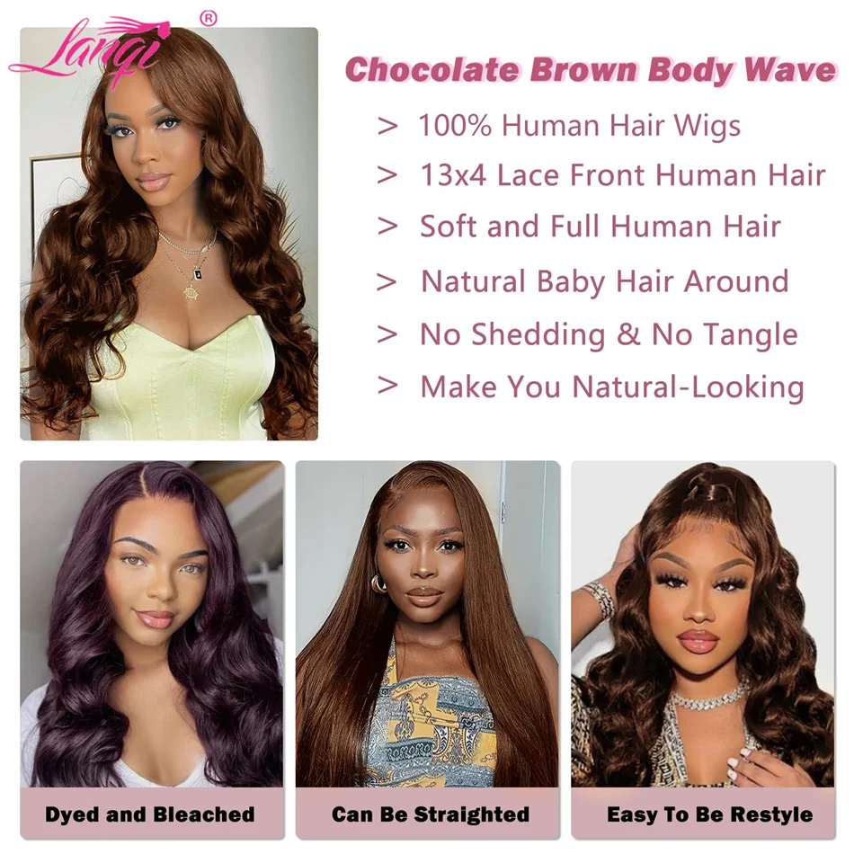 Chocolate Brown Body Wave Lace Front Wig Human Hair Wig 13x4 Transparent Lace Front Wigs For Women Human Hair Lace Frontal Wigs