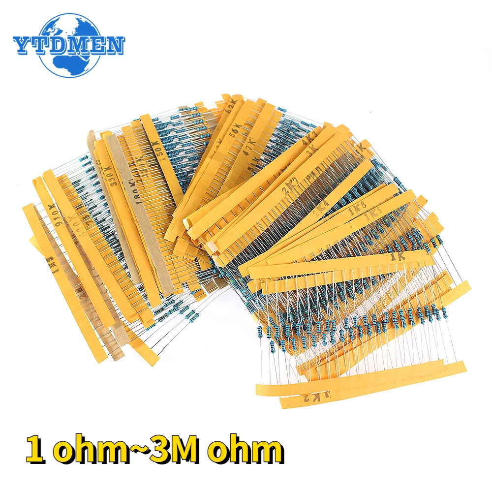 

2600pcs 1/4W Resistors High-Quality 1% Metal Film Resistor Assorted Kit 1~3M Ohm 130 Values 0.25W Resistance Set