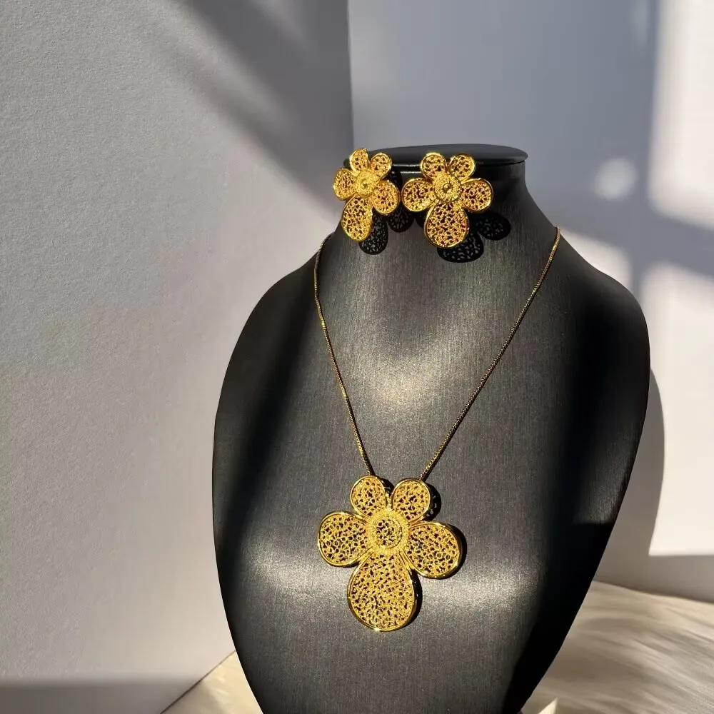 

Dubai Arab New Gold Plated Alloy Necklace Earrings Wedding Party Jewelry Set Gift for Lover YY10699