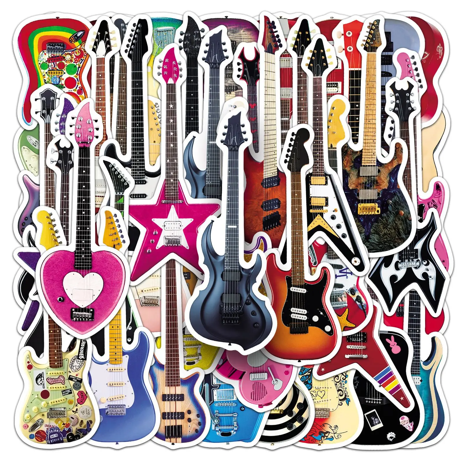 50 Pcs Guitar Stickers Waterproof Vinyl Decals For Wall Skateboard Tablet Journal Music Lover Gift
