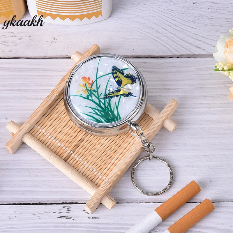 

Creative Round Cigarette Keychain Portable Stainless Steel Pocket Ashtray