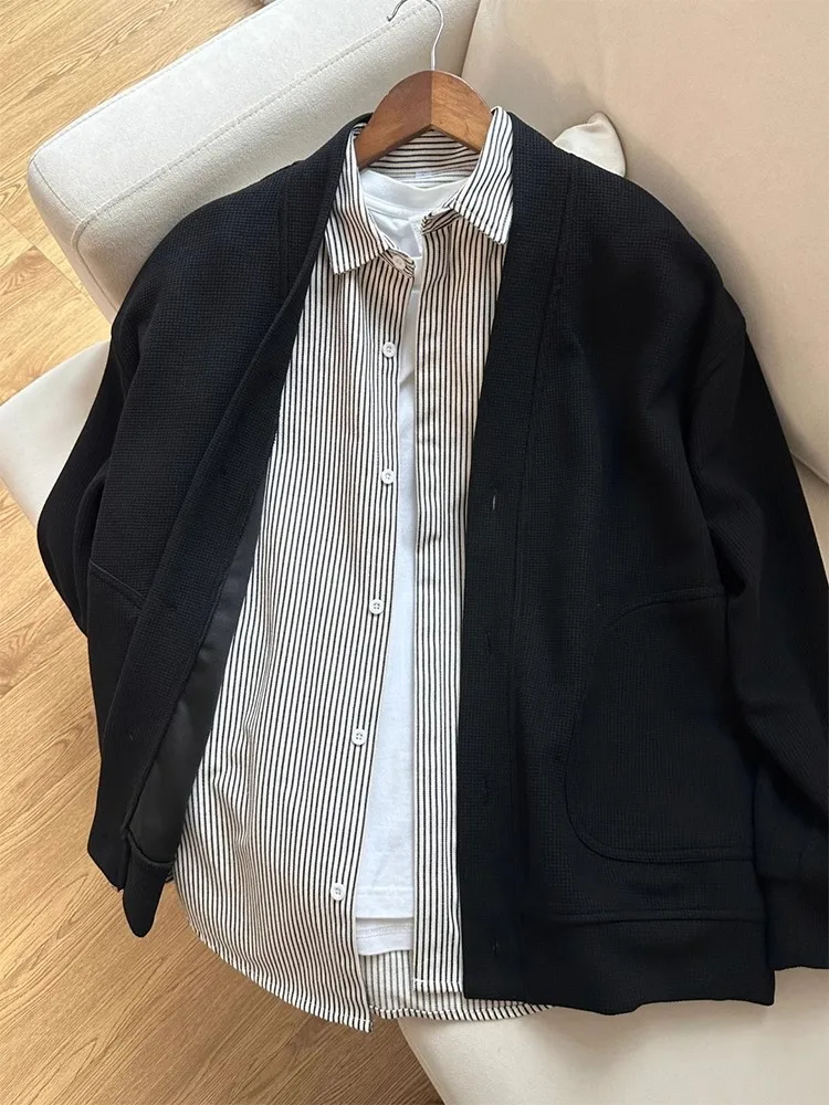 

Autumn Winter Men's Lazy Sle Knitted Cardigan Sweatirt Coat V-Ne Casual Long Sve Stand Fit Faionable Windproof