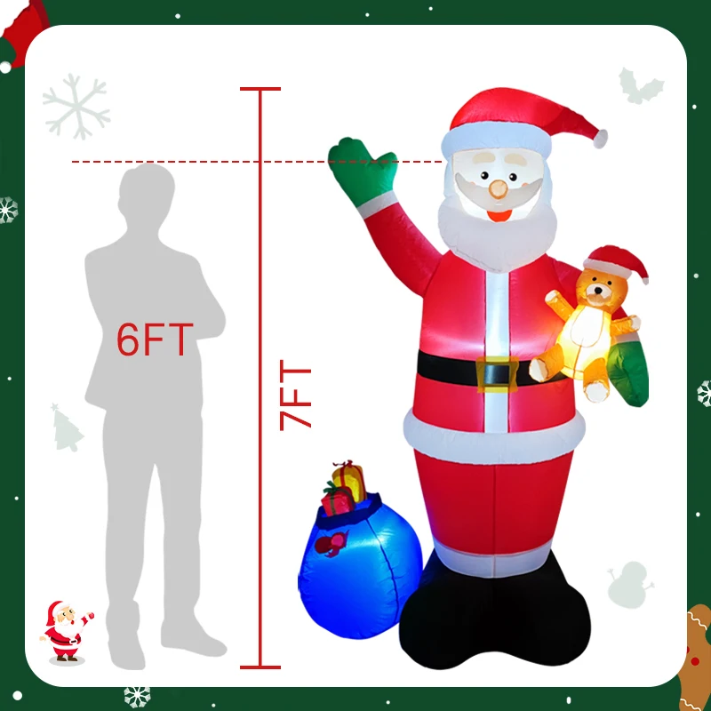 2,1 м/6,8 футов надувной Санта-Клаус плюшевый мишка подарочная сумка светодиодные украшения для дома игрушки двор Рождество праздник вечерние освещение Декор