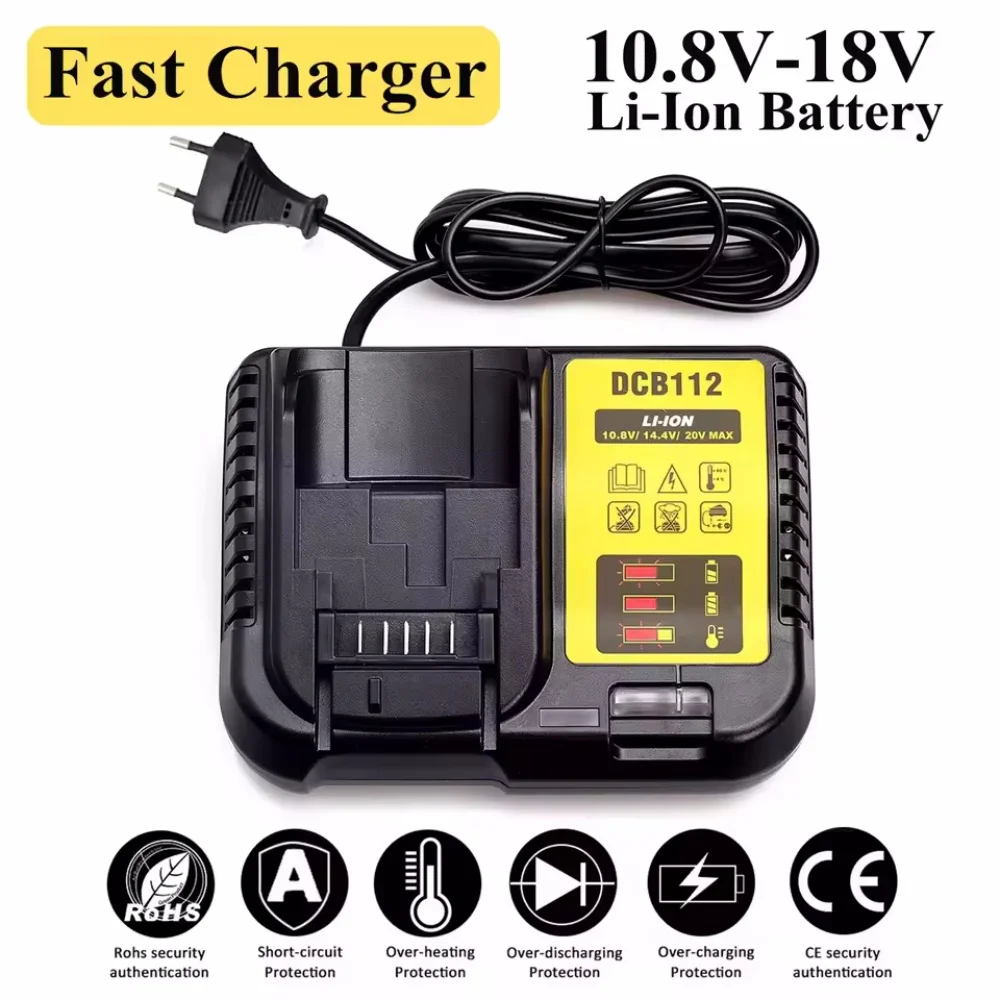 DCB112 2A Lithium Battery Charger For Dewalt 10.8V 12V 14.4V 18V DCB206 DCB205 DCB204 DCB203 DCB120,DCB107 DCB115 DCB105