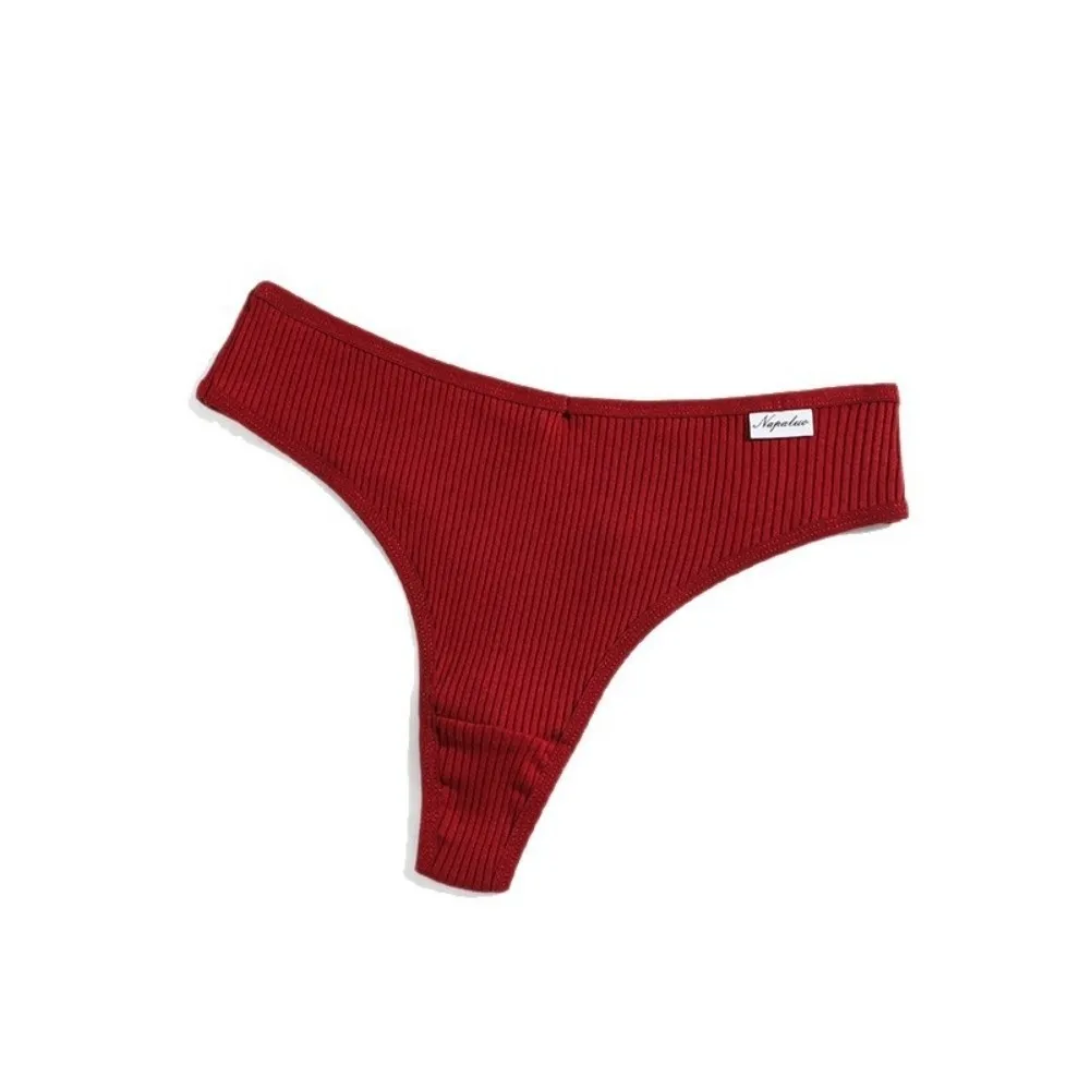 Seamless Design Seamless Thong Ribbed Texture Soft Cotton Ribbed Thong Solid Color Striped Pattern Cotton Thong Female Lingerie