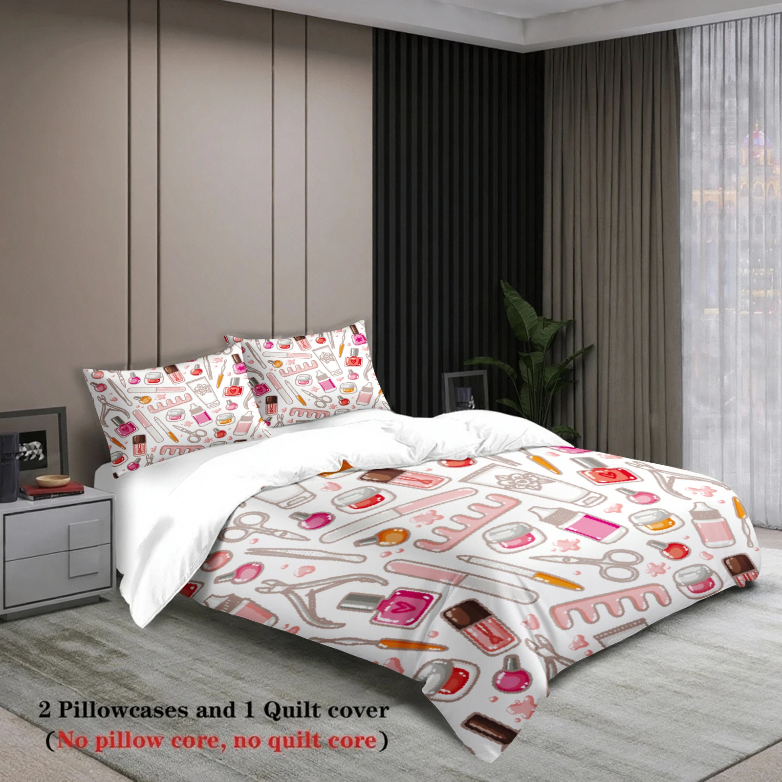 3pcs Nail Art Bedding Sets 3D Printed Manicure Tools Pattern Duvet Cover Sets With Pillowcases No Filling