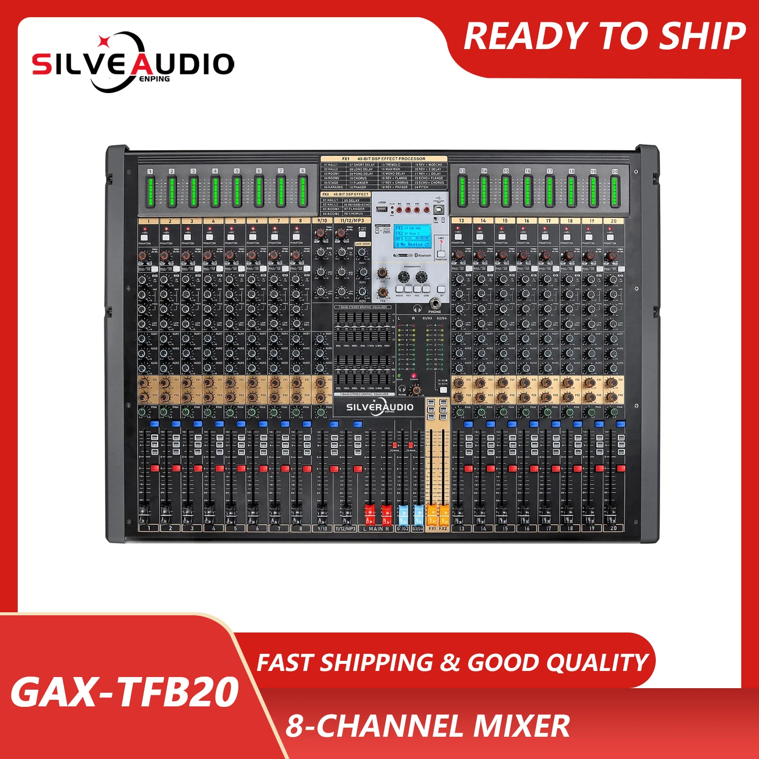 

GAX-TFB20 New TFB series mixer 8-channel stage DJ mixer with sound card four group output AUX audio mixer