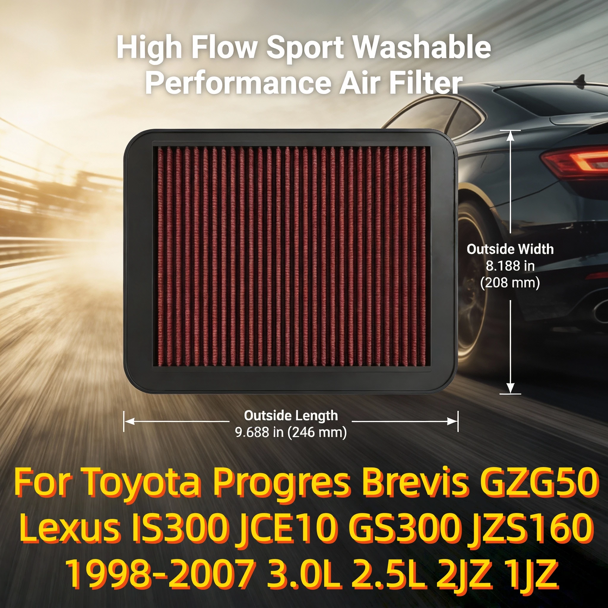 For Toyota Progres Brevis GZG50 Lexus IS300 JCE10 GS300 JZS160 1998-2007 3.0L 2.5L 2JZ 1JZ High Flow Sport Washable Air Filter