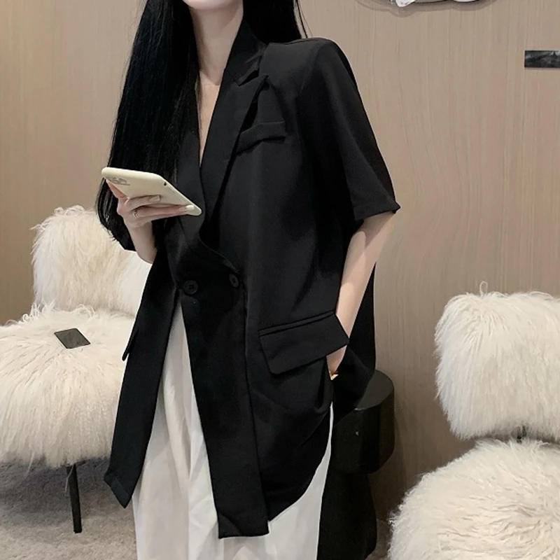 2024 Summer New Fashion Explosive Street Design Sense Casual Solid Color Split Small Suit Coat Trend damski