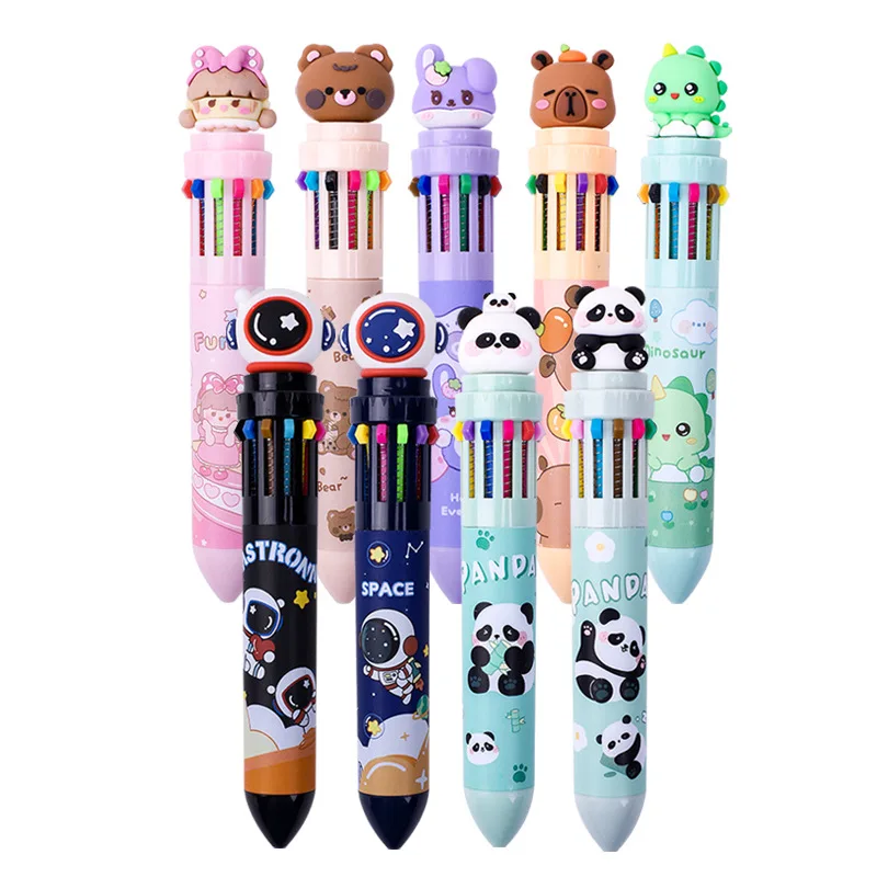 24 pcs/lot Kawaii Panda Astronaut 12 Colors Ballpoint Pen Cute press ball pens School Office writing Supplies Stationery Gift