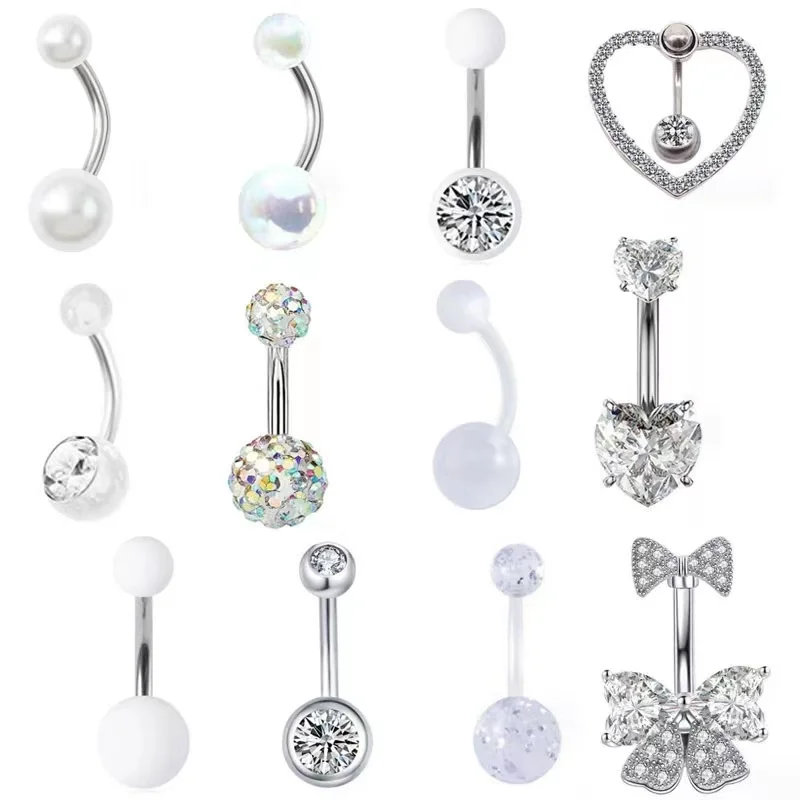 

12PCS Crystal Navel Ring Set Butterfly Heart CZ Belly Button Piercing Jewelry Surgical Steel for Women