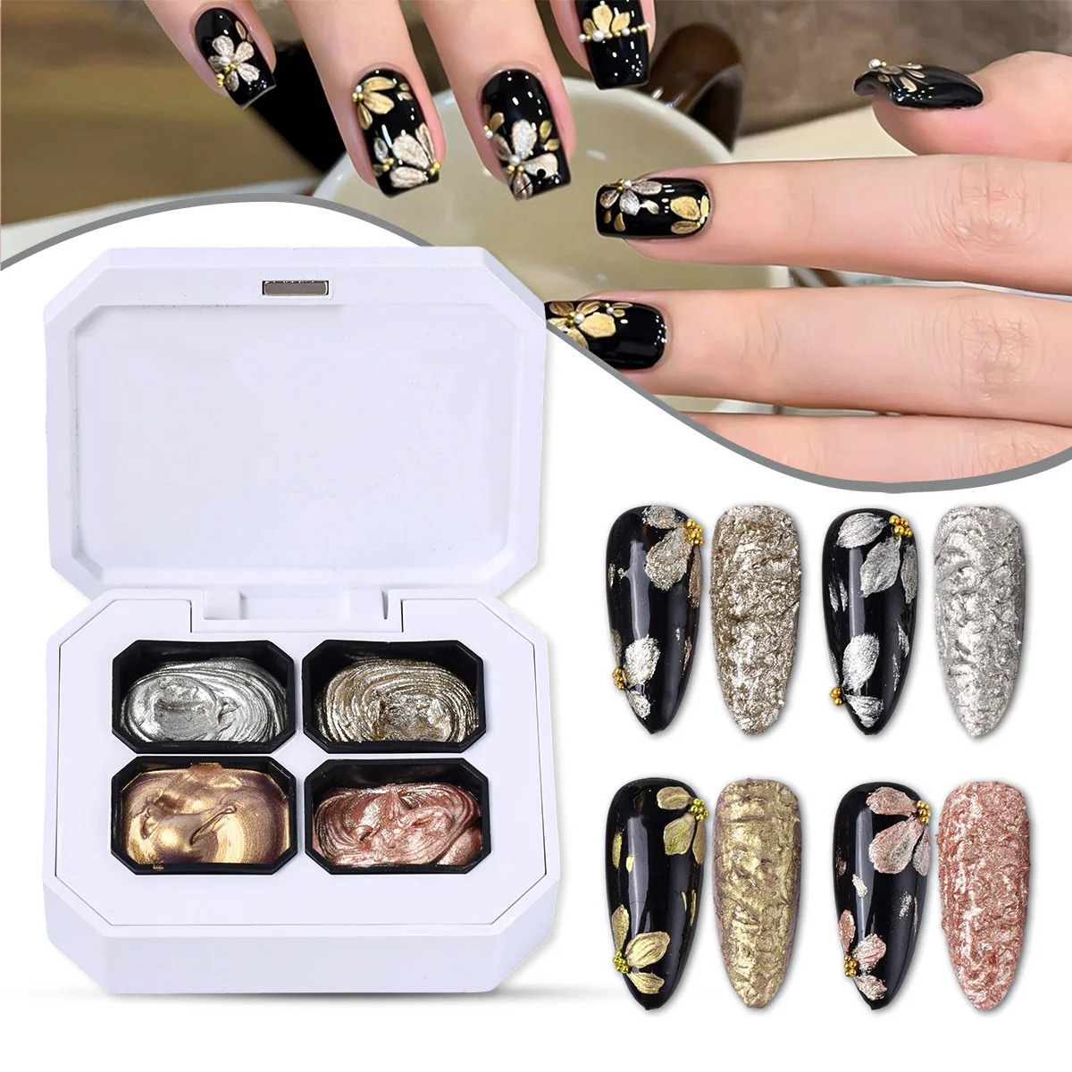 

4Grids 3D Effect Metal Relief Gel Painting Embossed Gel Nail Polish Nail Art Texture Drawing Carving Gel UV LED DIY for Manicure