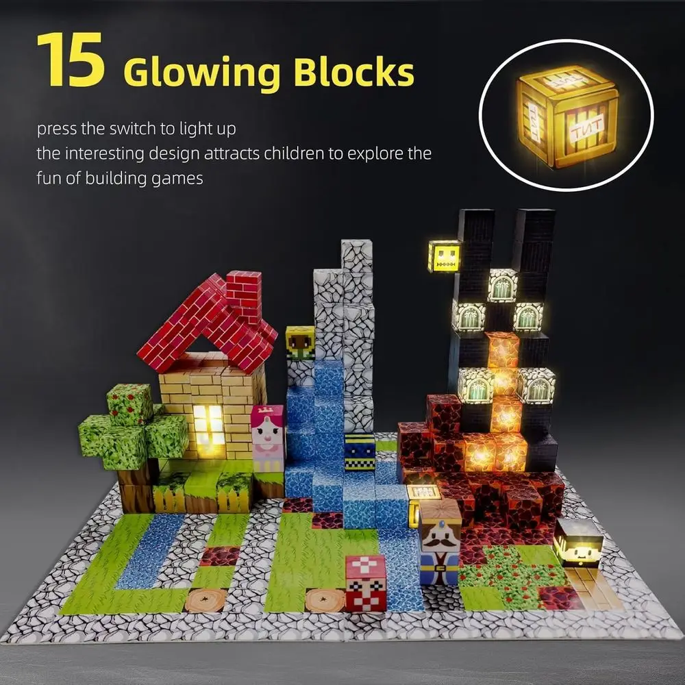 Set di blocchi magnetici STEM: 200 pezzi con 15 luci a LED, pannello pieghevole, regalo ideale per bambini dai 3 anni in su