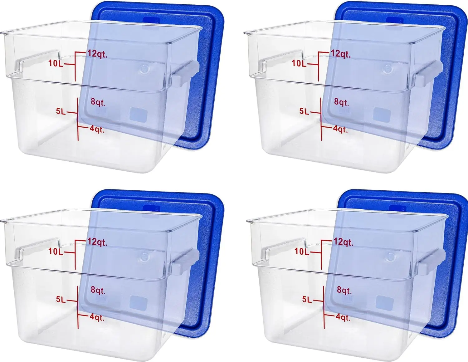 12 Quart Commercial Grade Clear Food Storage Square Polycarbonate Containers With Blue Lids 4 Pack