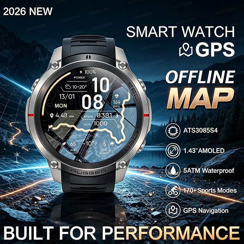 New High-End Military GPS Smartwatch Men Offline Map Compass Sports Fitness Watch Bluetooth Call 5ATM Waterproof Swim Bracelets