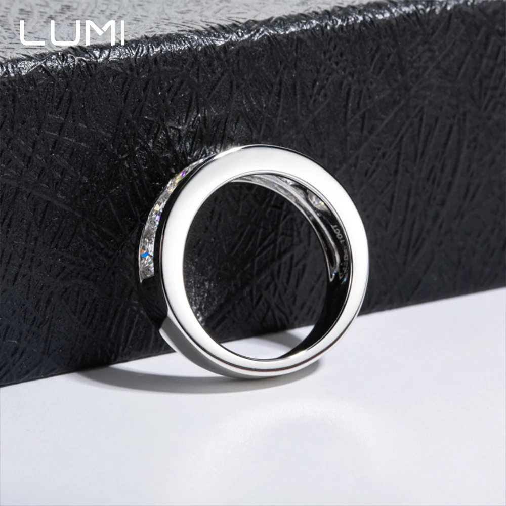 

LUMI 7pc 0.3ct Moissanite Eternity S925 Silver Men Ring for Party Anniversary Birthday Present Engagement Jewelry