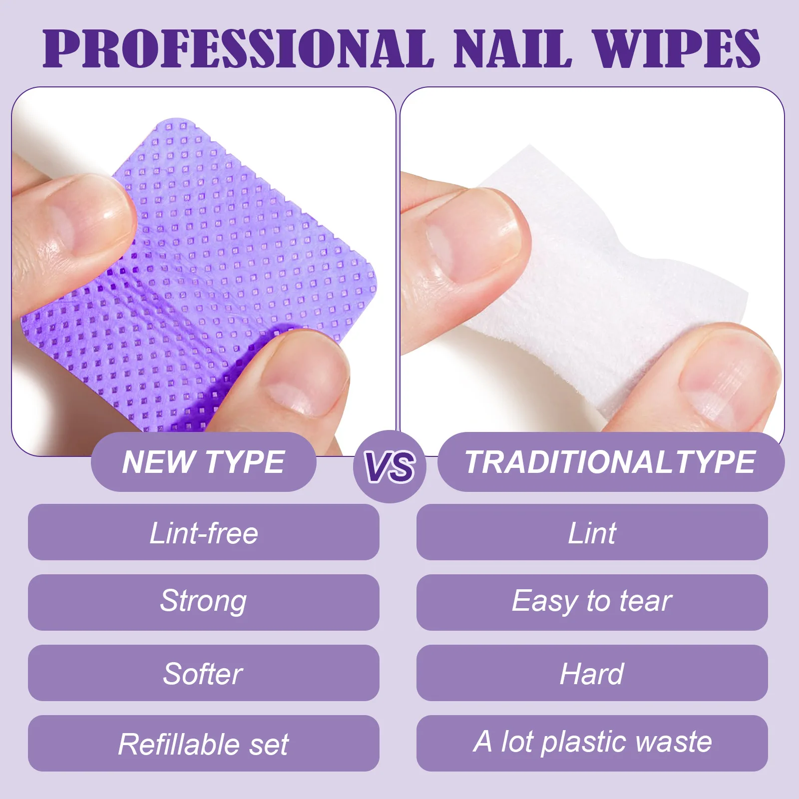 630/1200pcs Lint-Free Gel Nail Wipes Aluminum-Free Cleansing Tissues Nail Polish Remover Pads for Nail Cleaning Care view 2
