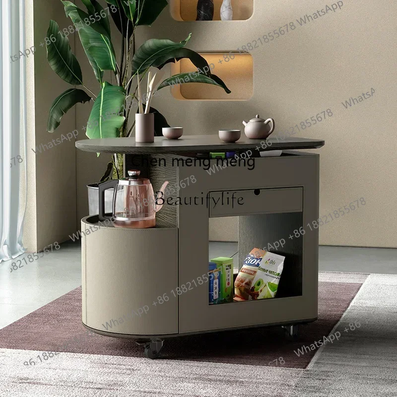 style  Solid wood lifting coffee table living room home mobile side cabinet multi-functional tea trolley ss 8617