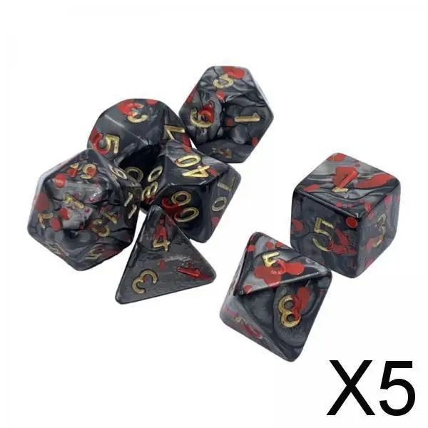 5 x 7Pcs Acrylic Dices Set Dices Game Set for Card Black Red