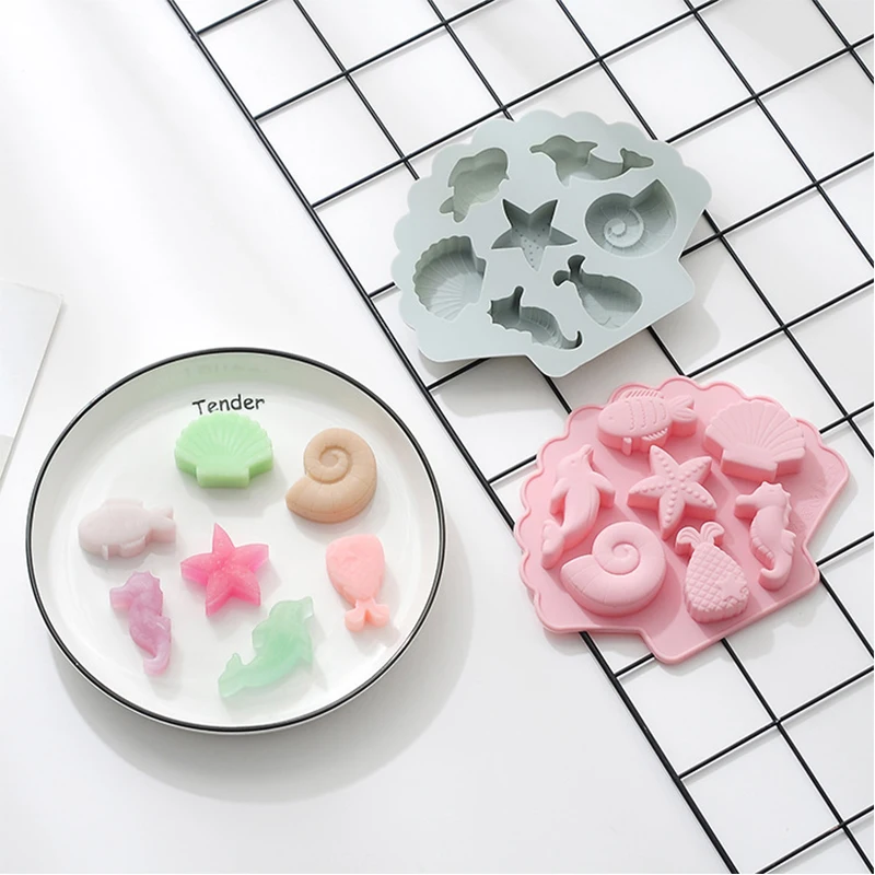 3D Marine Life Silicone Mold for Cake Chocolate Fudge Decorations - Seahorse Dolphin Seashell Shaped Baking Tools Pastry Molds