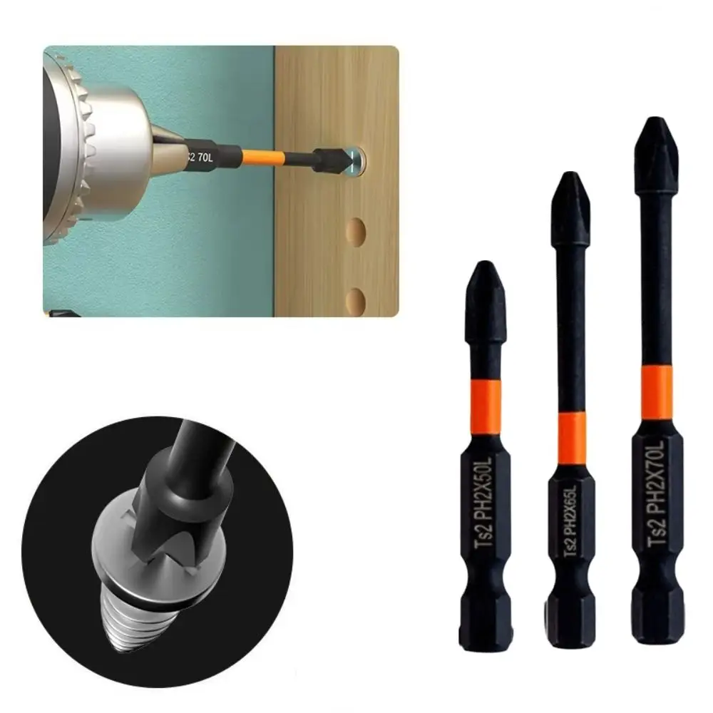 3PCS S2 Impact Screwdriver Bit 50-70mm PH2 Cross Screwdriver Set Anti-Slip Anti-Rust Magnetic Cross Screwdriver