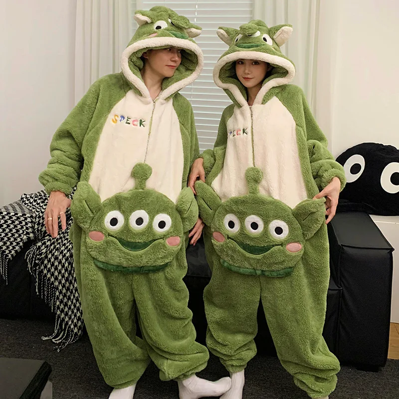 Cute Cartoon Sanrio Kuromi Cinnamoroll Conjoined Couple Pajamas For Men And Women In Winter Plush Home Clothing