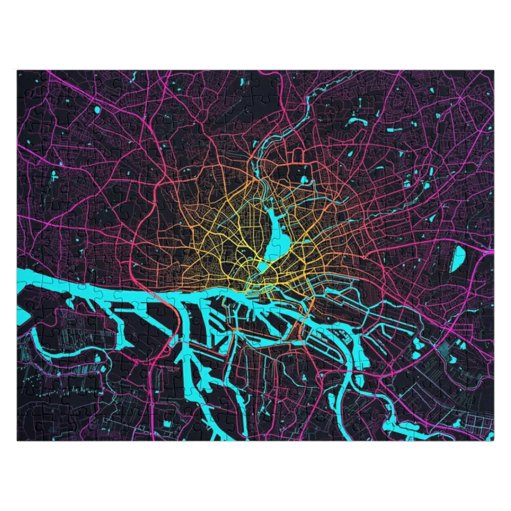 

Hamburg City Map of Germany - Neon Jigsaw Puzzle Puzzle With Personalized Photo Puzzle Works Of Art Personalized Gift