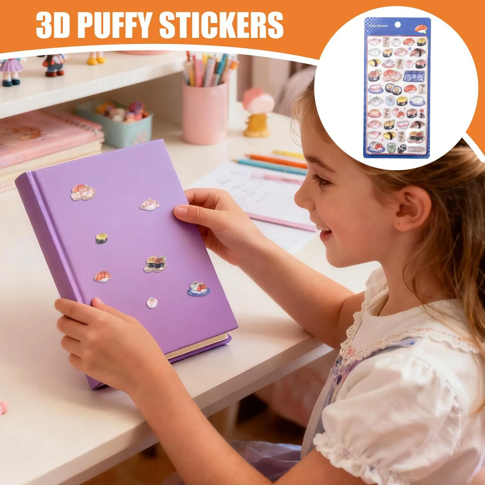 3D Stickers for Kids Japanese Style Scrapbook Decals Sticker Sheets for Laptops Phone Case Party Birthday Classroom Activity