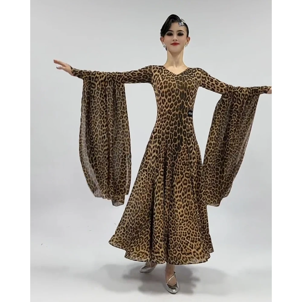 2025 Ballroom Damce Competition Clothing Leopard Dress Women Prom Club Waltz Dance Performance Costume Party Long Dress BL15991