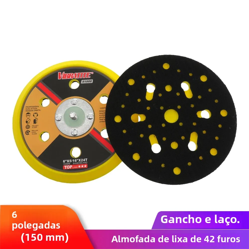 Almofada de apoio para lixadeira multifuro, 6 ", 150mm, gancho e laço, placa de lixa com rosca 5/16"x24, suporte de disco de lixa livre de poeira para polimento