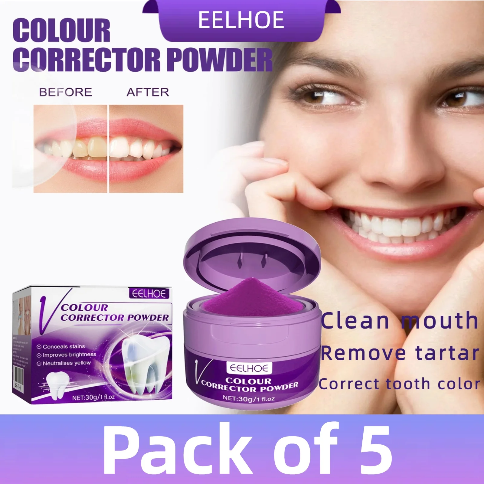 5pcs Teeth Powder Toothpaste Power Breath Freshener Anti-gum Sensitivity Teeth Polishing and Teeth Stain Remover