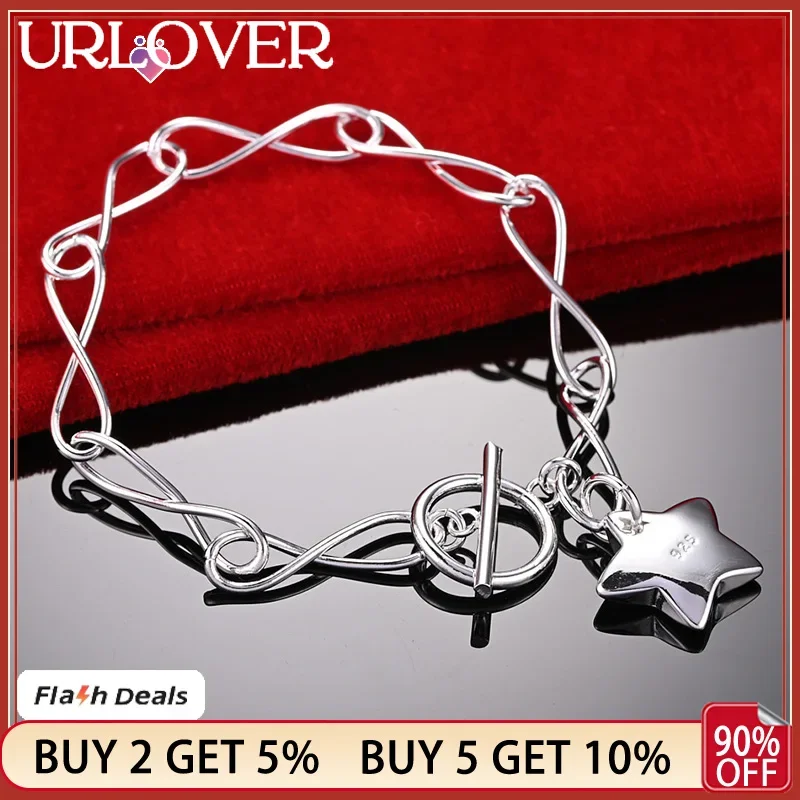 

URLOVER 925 Stamp Silver Color Trendy Five-pointed Star Pendant Bracelets For Woman Chain Wedding Party Birthday Fashion Jewelry