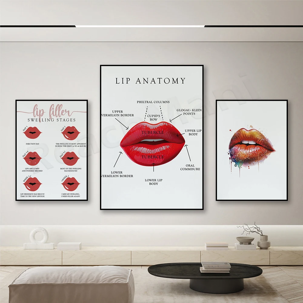 Lip anatomy, lip syringe, lip filler print, Med Spa decoration, lip print, lip enhancement, lip redness fix, beauty salon poster