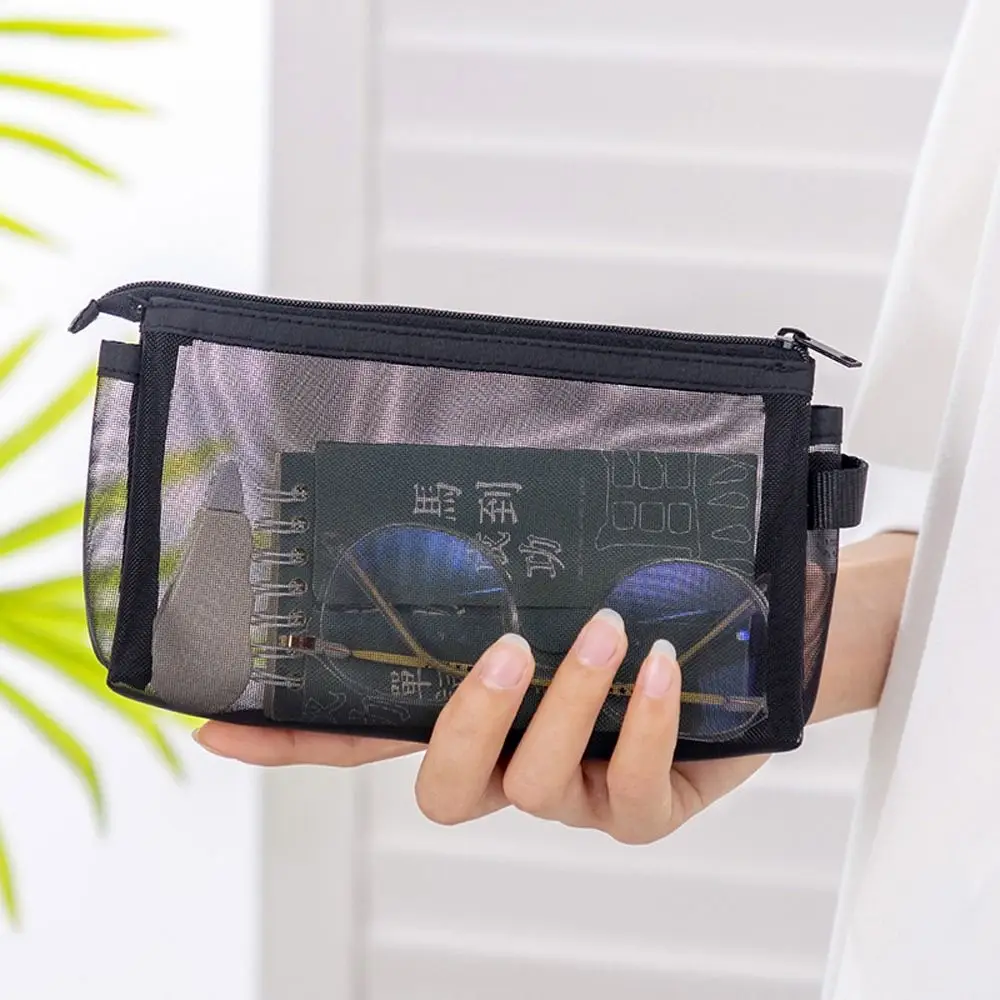 Transparent Mesh Makeup Bag Multifunction Portable Ladies Toiletry Storage Bag Grey/Black/White Women Cosmetic Storage Pouch