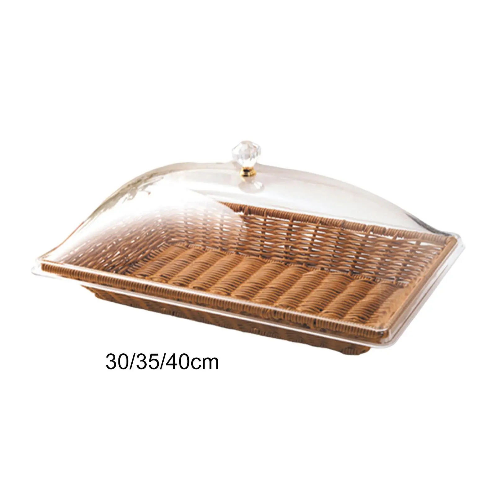 

Imitation Rattan Woven Bread Basket Holder Transparent Cover with Acrylic Lid for Kitchen Picnic Camping Vegetables Restaurant