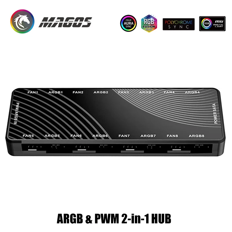 PC Cabinet 8X FAN HUB ARGB + PWM Hub 2 in 1, Pwm 4Pin Fan & 5V 3Pin Divine Light Sync, 8+8 Interface HA-02